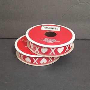 Valentines Red Heart and X Pattern Ribbons 2 Rolls 8 Yards 5/8 X 144 In NEW